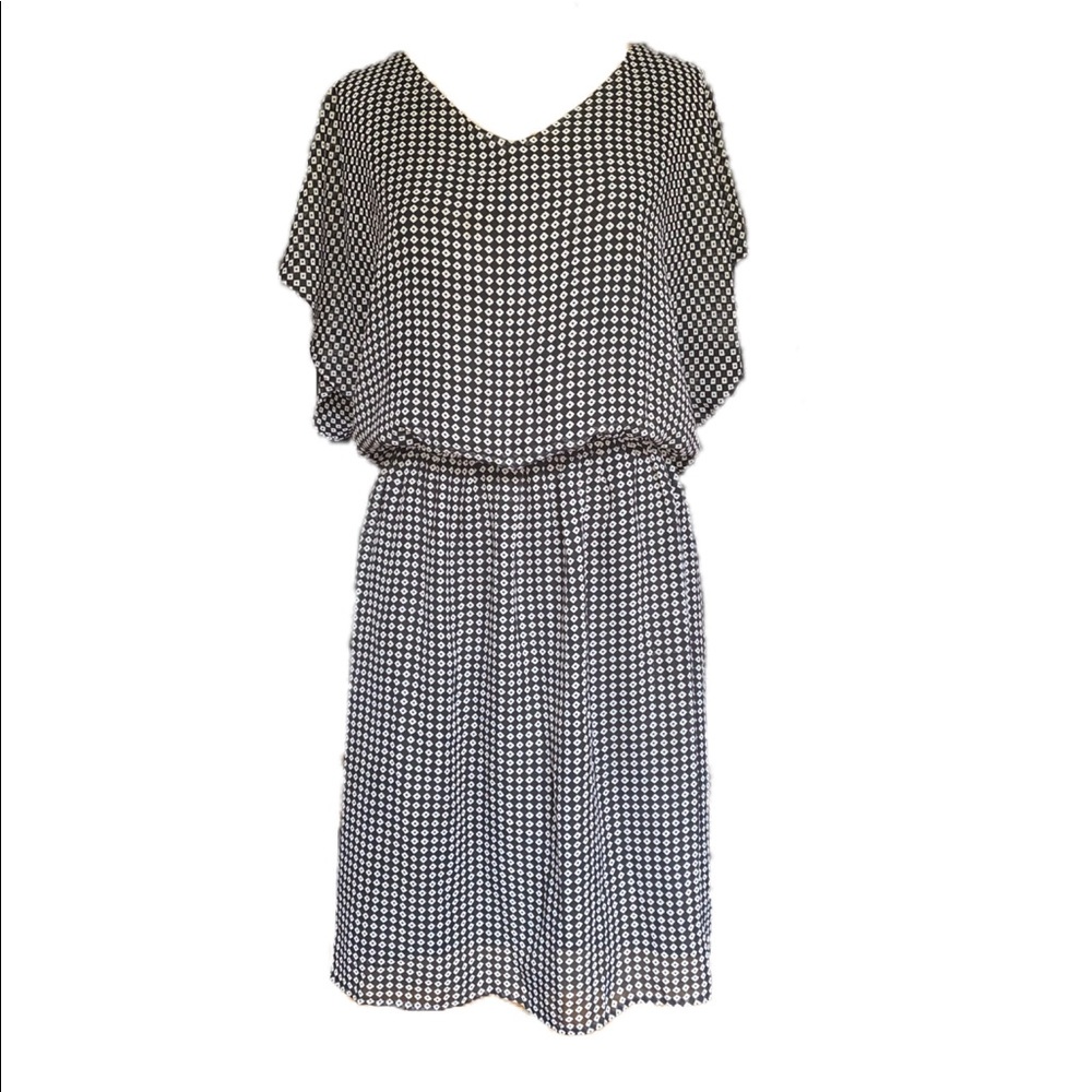 Black and White Geometric Flutter Sleeve Dress